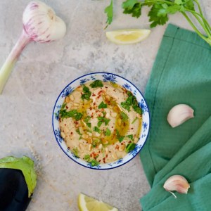 Lovely Vegan Baba Ganoush garnished