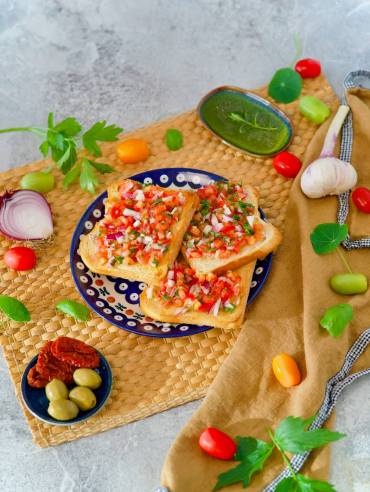 Bruschetta with toast and olives