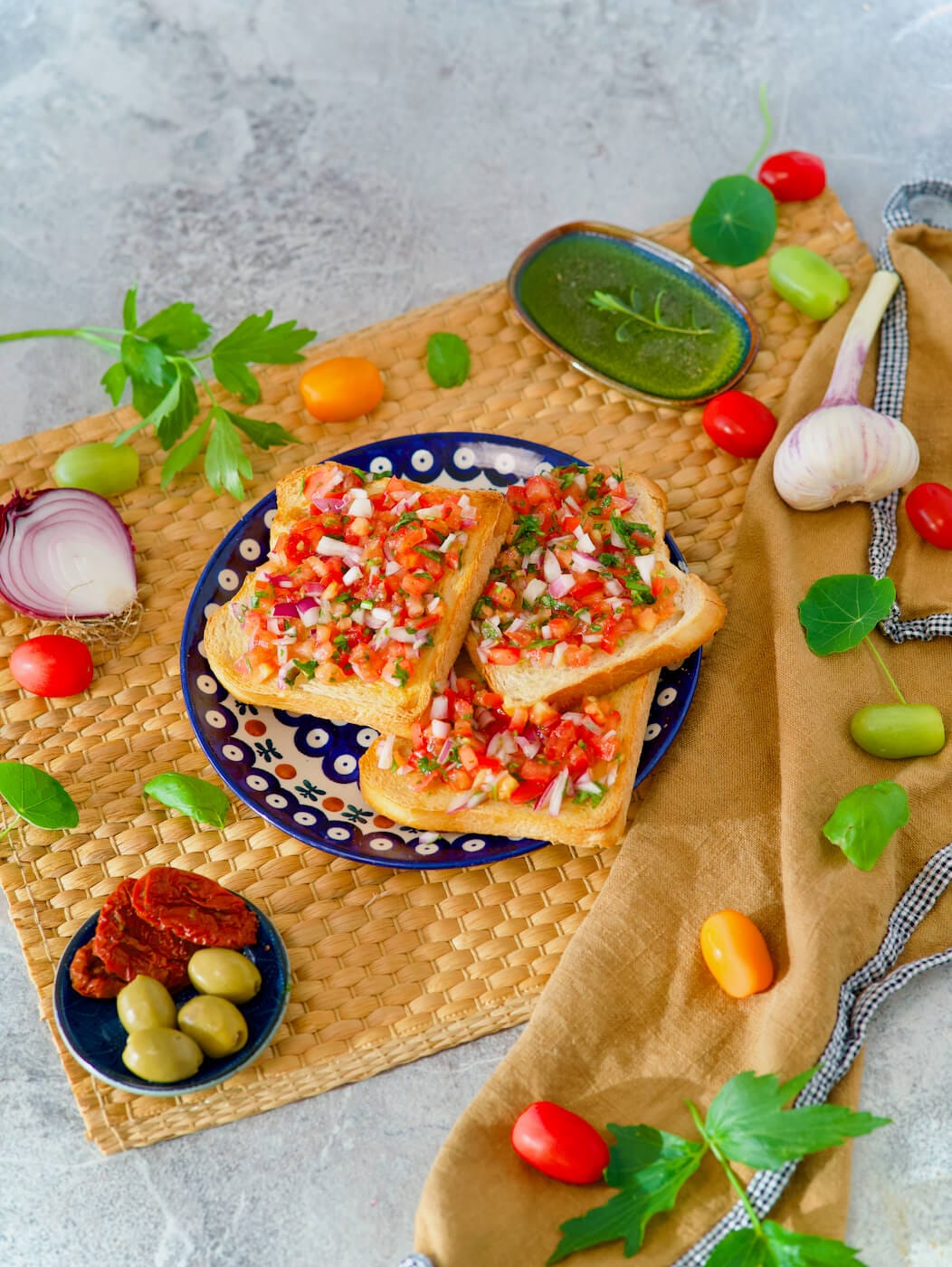 Bruschetta with toast and olives