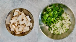 Chopped mushrooms and chard