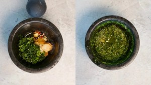 Freshly made pesto for salad