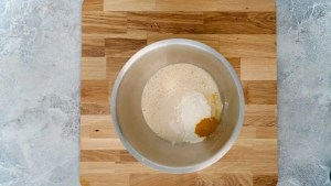 vegan garlic naan bread dough getting mixed up