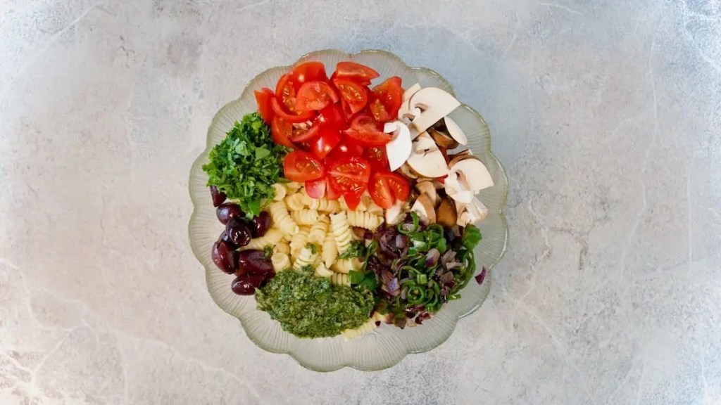 Ingredients for noodle salad, ready to be mixed