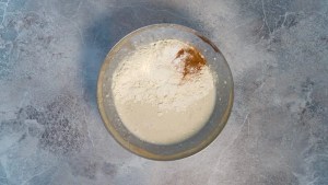 Vegan Banana Pancake mix with spices in a bowl