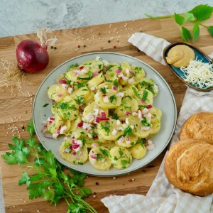 Vegan Potato Salad with red onions and mustard