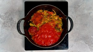 Cooked vegetables with tomato sauce and spices