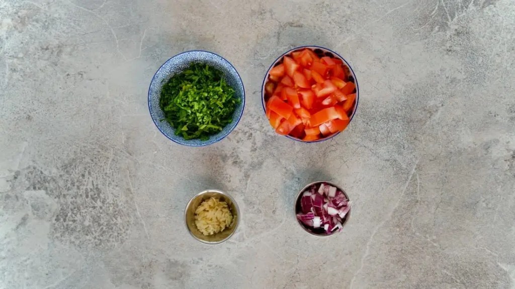 Chopped vegetables for white bean salad