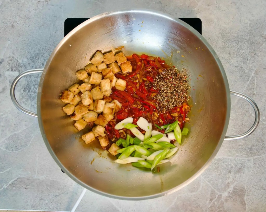 Vegan paper Tofu Sauce in pan
