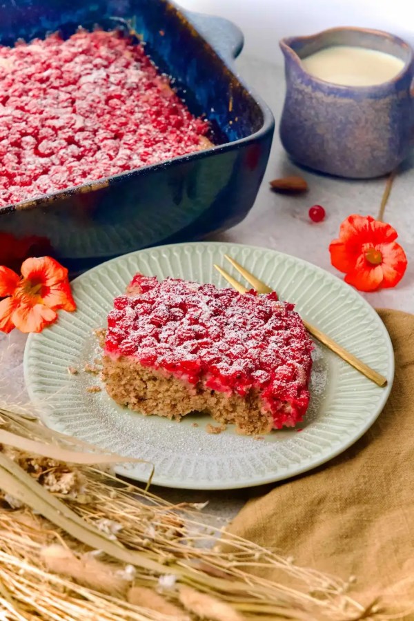 Roter Johannisbeerkuchen fertig auf einem Teller