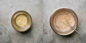 Wet ingredients for plum crumble cake