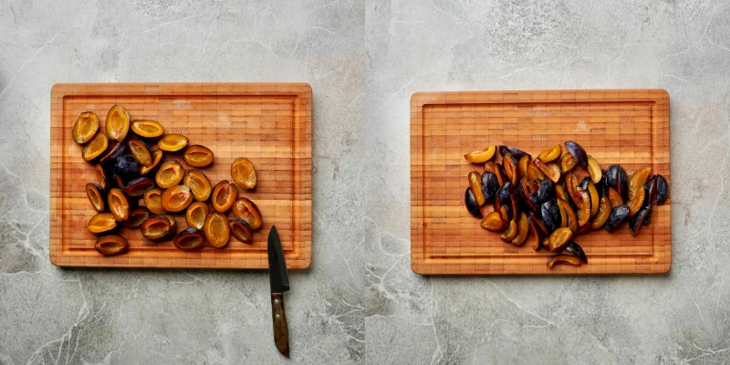 Prepared plums for plum crumble cake