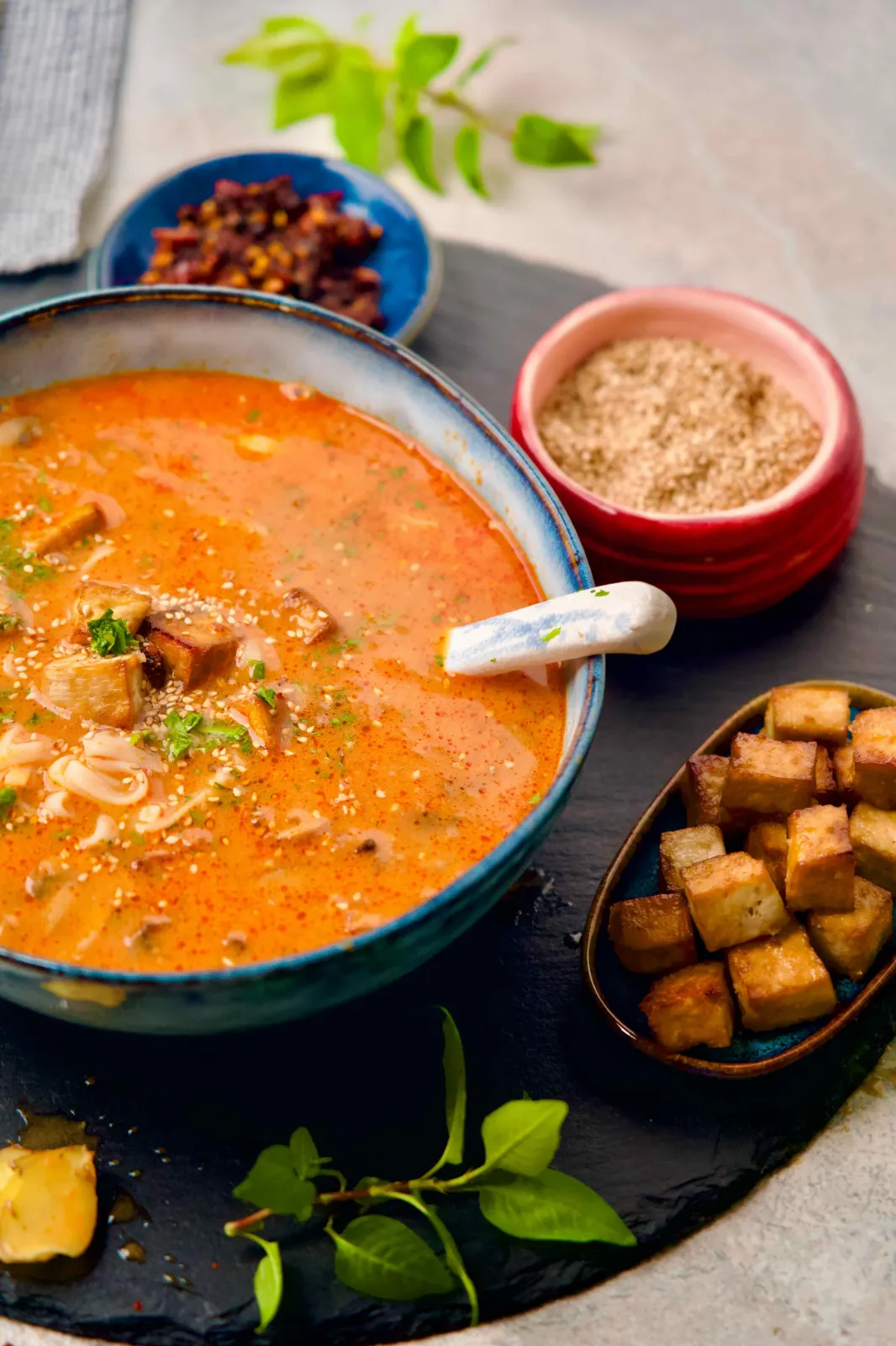Vegan Red Curry Soup served
