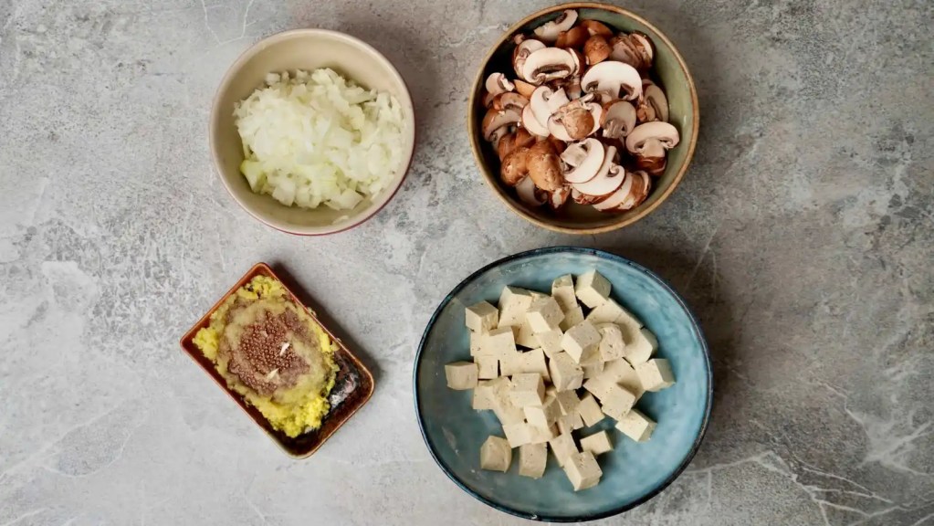 Vegan Red Curry Soup ingredients chopped