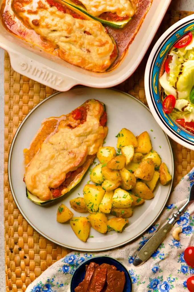 Baked Zucchini Boats served