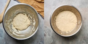 Apple focaccia dough risen
