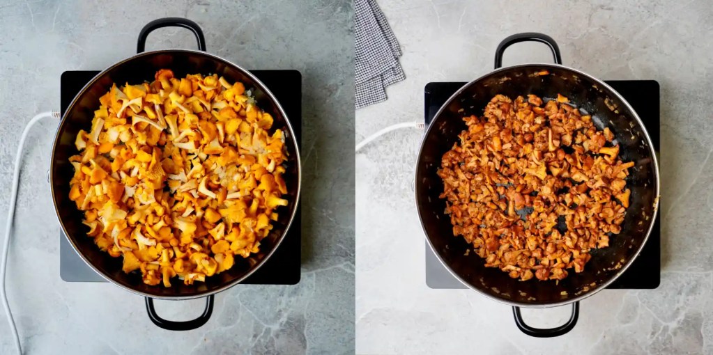 Chanterelle mushrooms fried and roasted