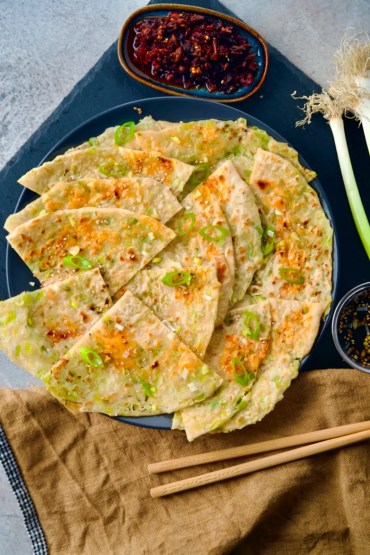 Vegan Scallion Pancakes served