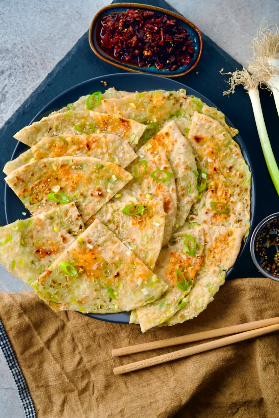 Vegan Scallion Pancakes served