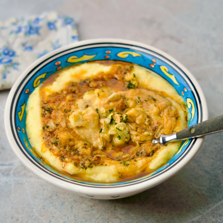 Mashed potatoes finished drizzle