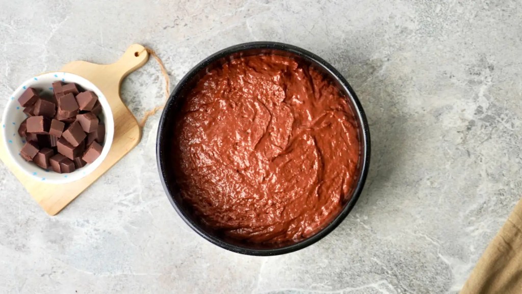 vegan chocolate cake batter in a pan