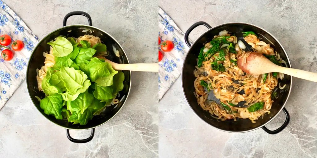 Spinach and spices for quiche