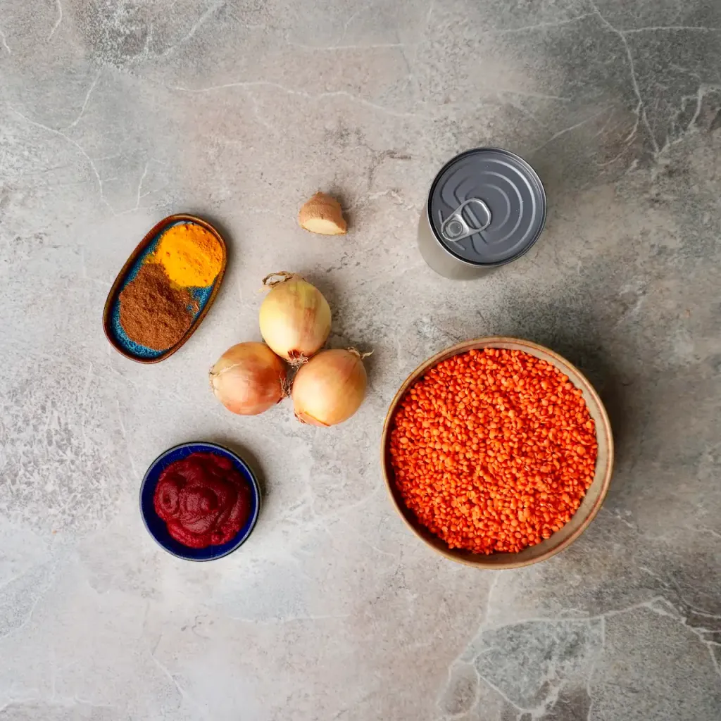 Vegan Lentil Curry ingredients ready