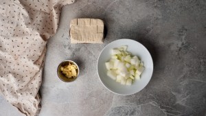 Vegan Palak Tofu chopped ingredients